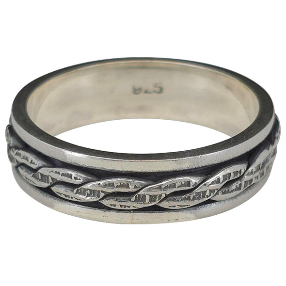 Sterling Silver Textured Chain Spinner Ring
