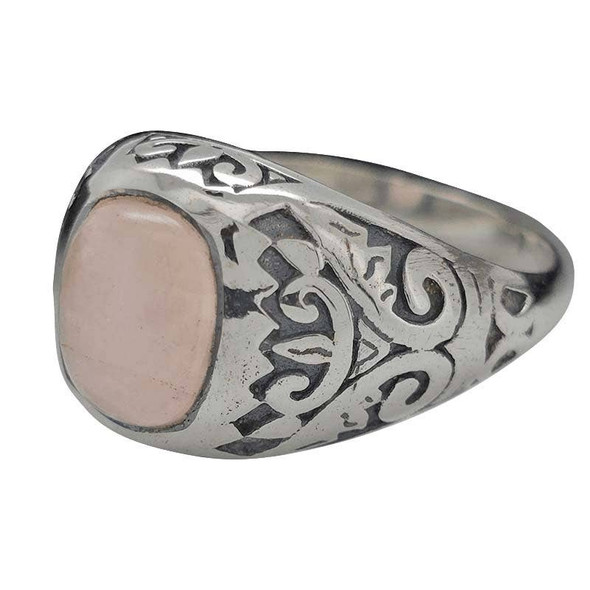 Rose Quartz Thick Sterling Silver Unisex Stadium Ring