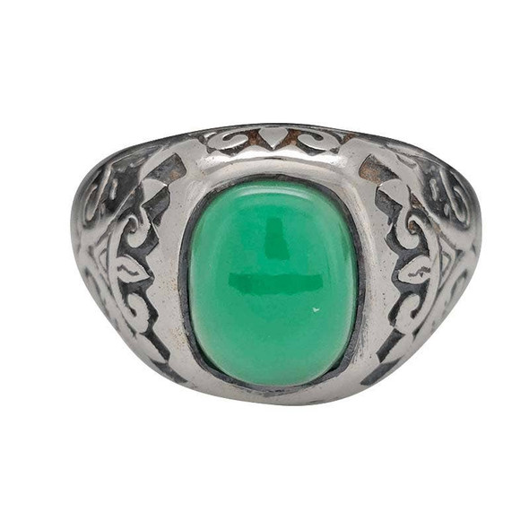 Green Onyx Thick Sterling Silver Unisex Stadium Ring