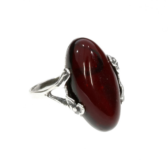 Cherry Amber Delicate Floral Silver Work Ring