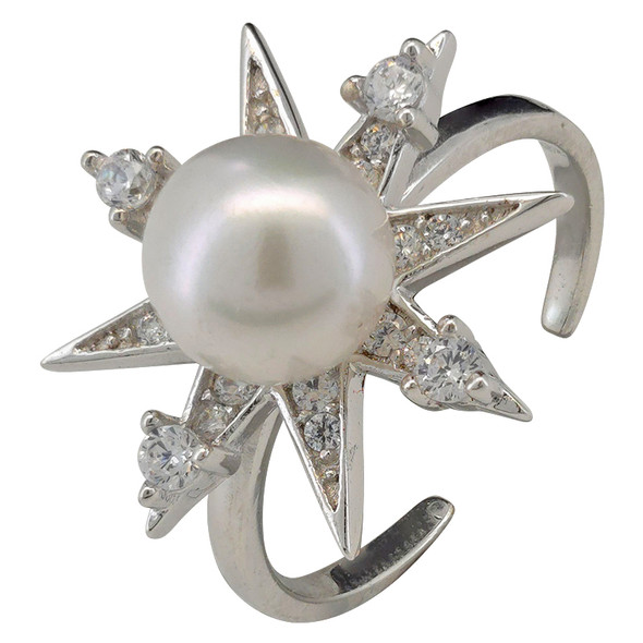 Starburst Pearl Adjustable Sterling Silver Ring