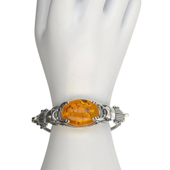 Amber Oxidized Silver Stag/Scarab Beetle Handmade Cuff Bracelet