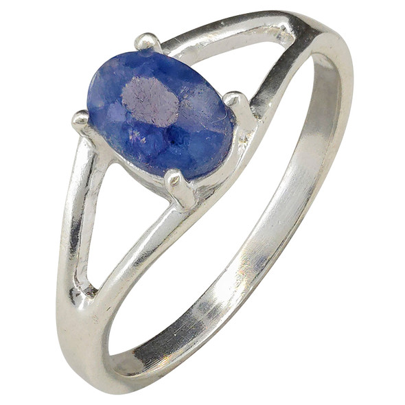 Open Faceted Oval Sapphire Sterling Silver Ring