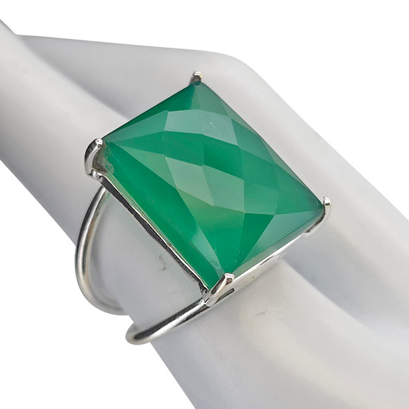 Faceted Green Onyx Sterling Silver Ring