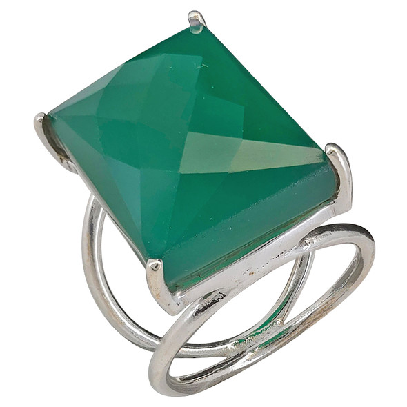 Faceted Green Onyx Sterling Silver Ring