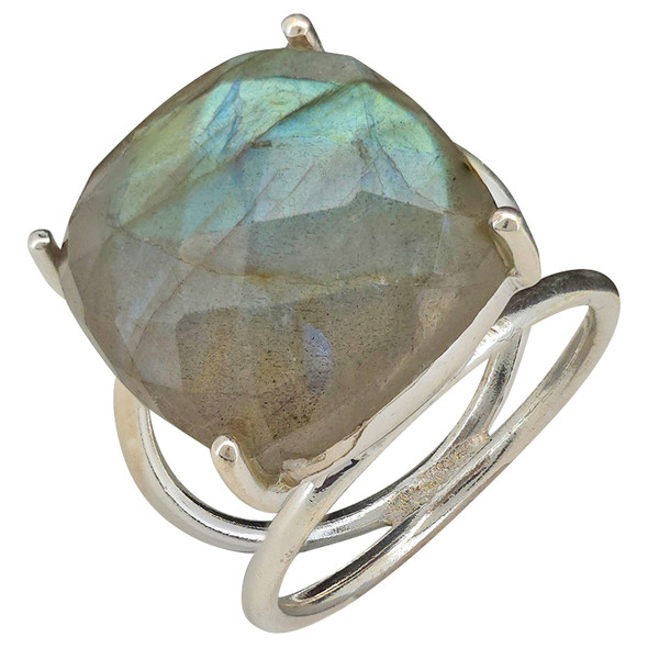 Faceted Labradorite Sterling Silver Ring 3495