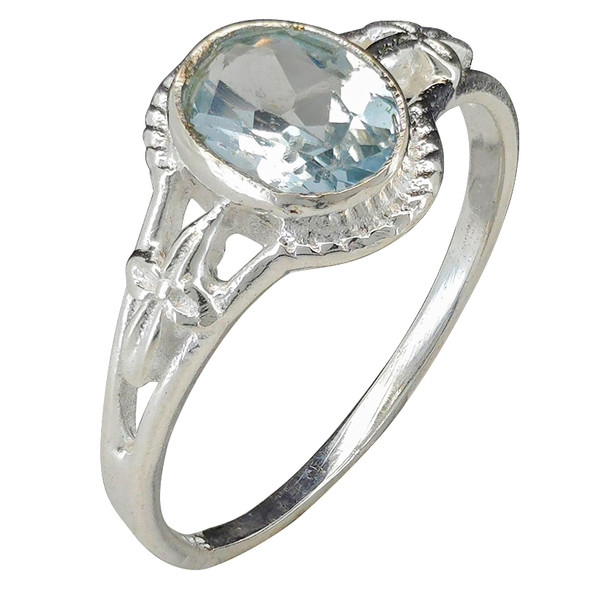 Faceted Blue Topaz Sterling Silver Ring
