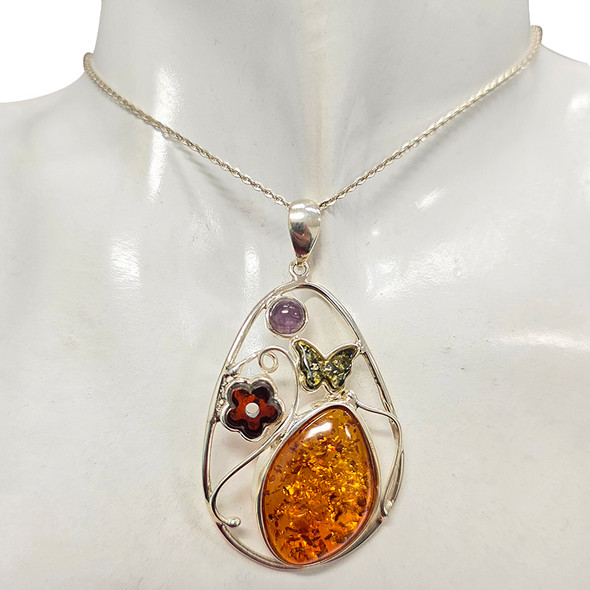 Multicolor Amber Amethyst Handmade Pendant