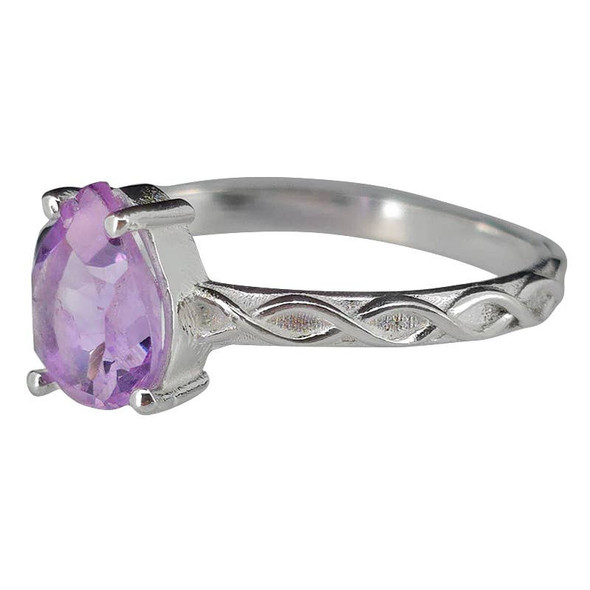 Faceted Amethyst Twisted Vine Band Silver Ring