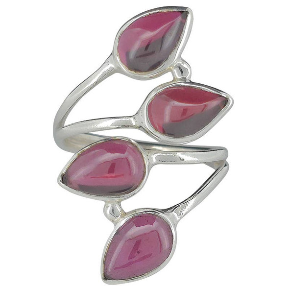 4-Stone Garnet Silver Adjustable Ring
