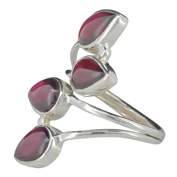 4-Stone Garnet Silver Adjustable Ring