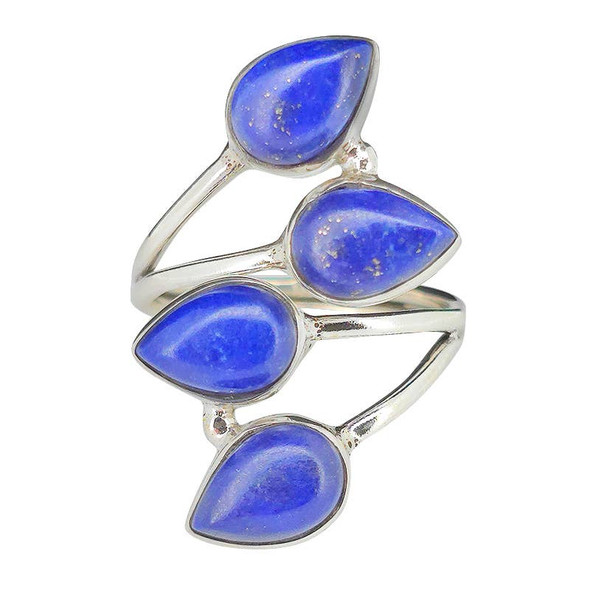 4-Stone Lapis Silver Adjustable Ring