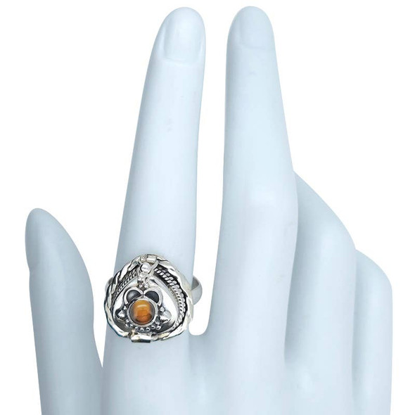 Heart-Shaped Tiger Eye Sterling Silver Locket / Poison Ring