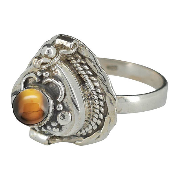Heart-Shaped Tiger Eye Sterling Silver Locket / Poison Ring