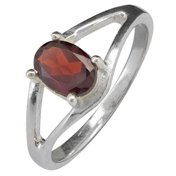 Open Faceted Oval Garnet Sterling Silver Ring