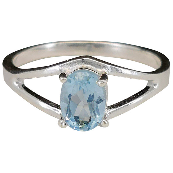 Open Faceted Oval Blue Topaz Sterling Silver Ring