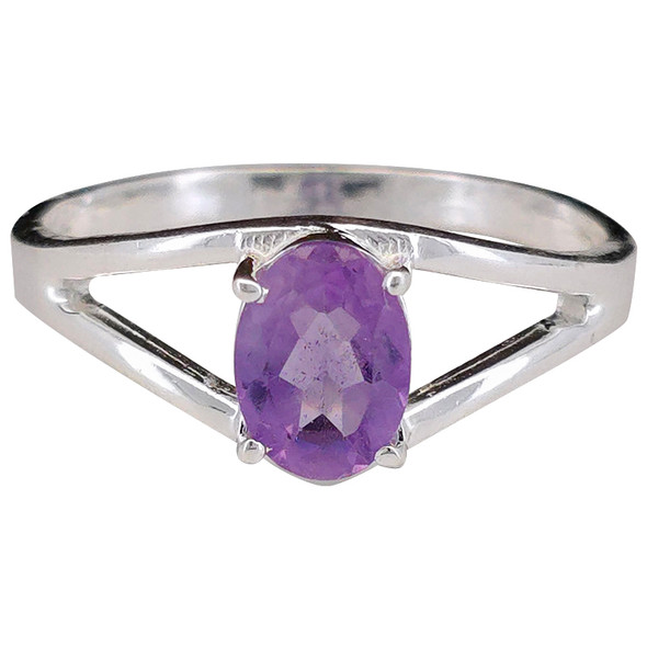 Open Faceted Oval Amethyst Sterling Silver Ring