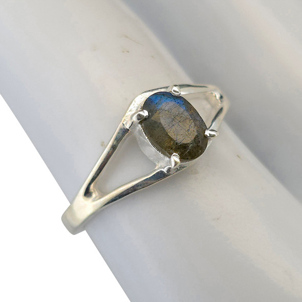 Open Faceted Oval Labradorite Sterling Silver Ring