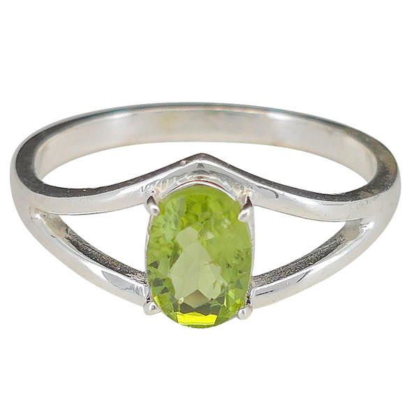 Open Faceted Oval Peridot Sterling Silver Ring