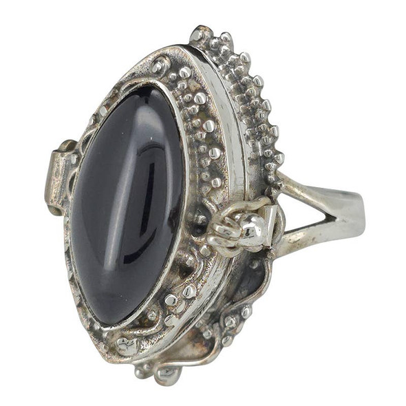 Black Onyx Sterling Silver Locket / Poison Ring
