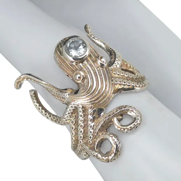 Faceted Blue Topaz Sterling Silver Octopus Ring