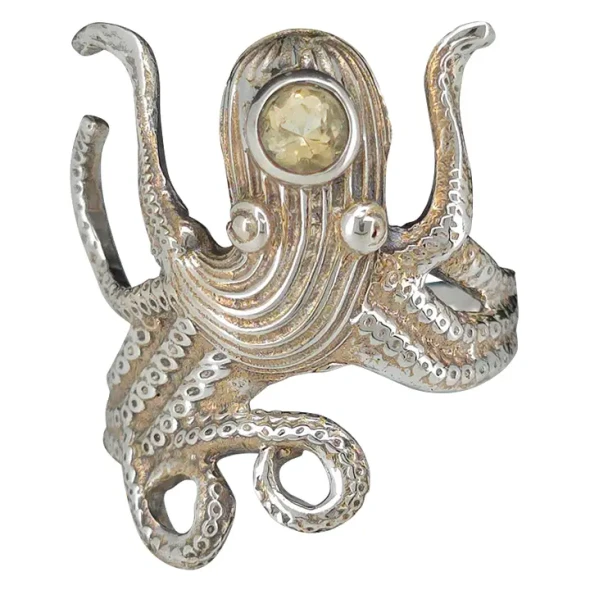 Faceted Citrine Sterling Silver Octopus Ring