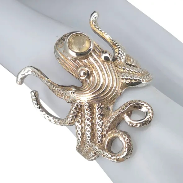 Faceted Citrine Sterling Silver Octopus Ring