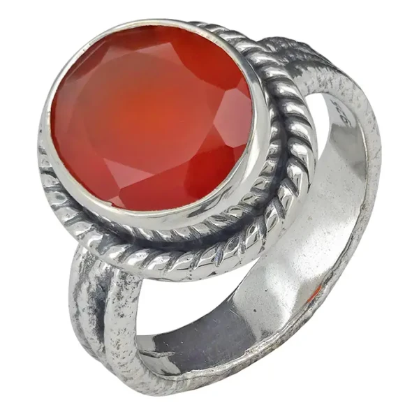 Faceted Red Onyx Sterling Silver Ring
