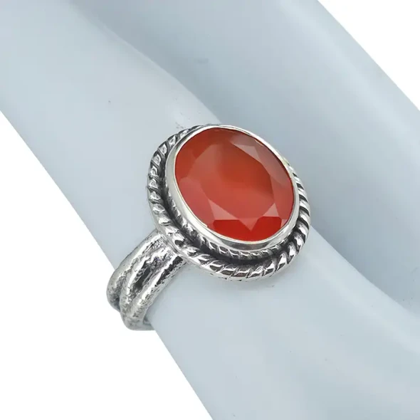 Faceted Red Onyx Sterling Silver Ring