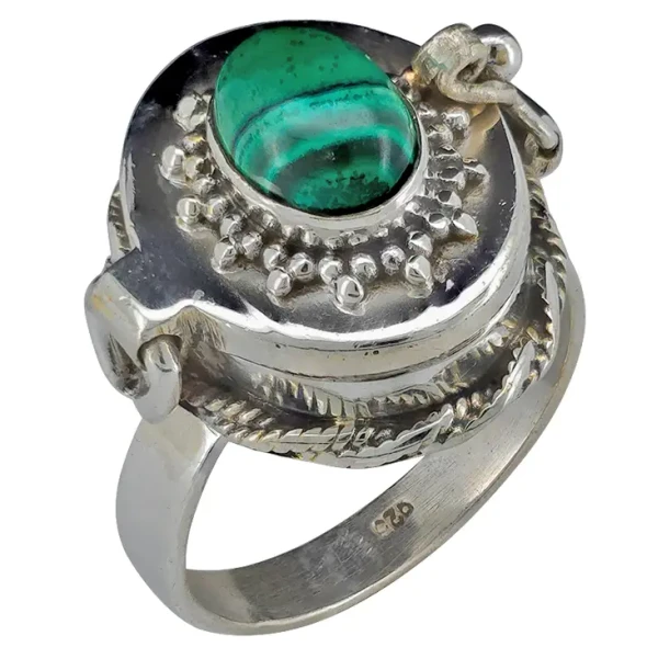 Malachite Sterling Silver Poison Ring