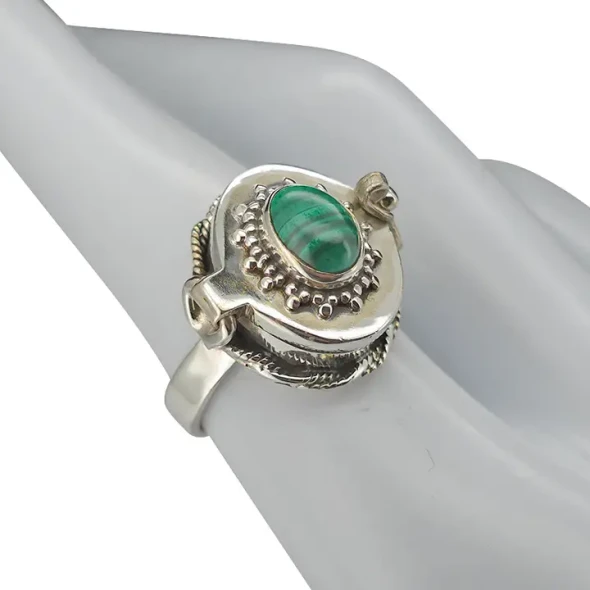 Malachite Sterling Silver Poison Ring