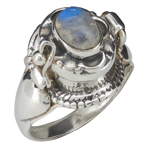 Oval Moonstone Locket / Poison Sterling Silver Ring