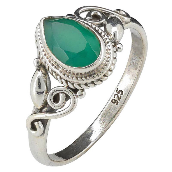 Faceted Green Onyx Sterling Silver Ring