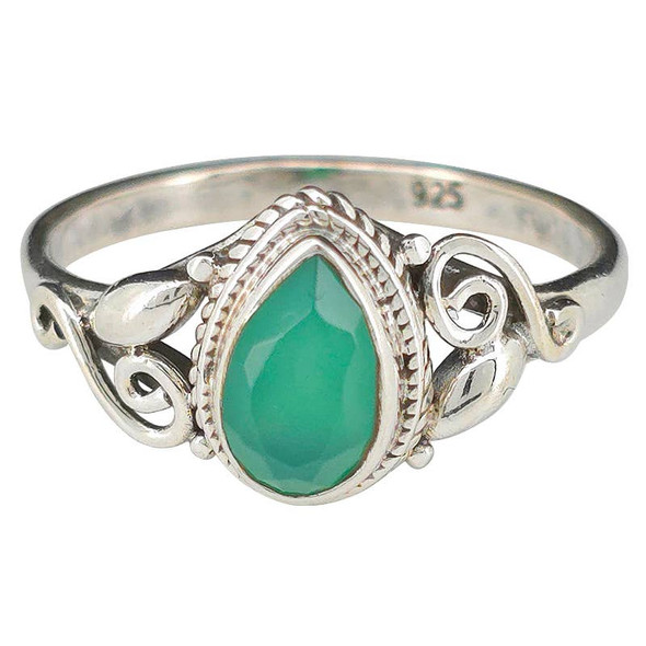 Faceted Green Onyx Sterling Silver Ring