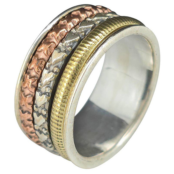 Silver, Brass, and Copper Spinner Anxiety Ring