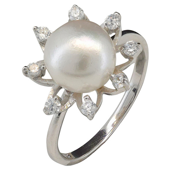 Radiant Pearl Bloom Sterling Silver Ring