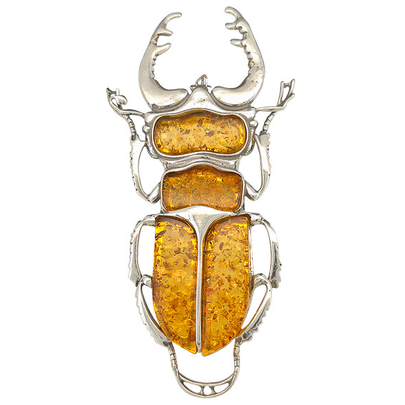 Scarab Cognac Amber Sterling Silver Adjustable Ring