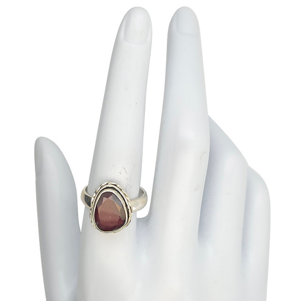 Faceted Garnet Sterling Silver Ring
