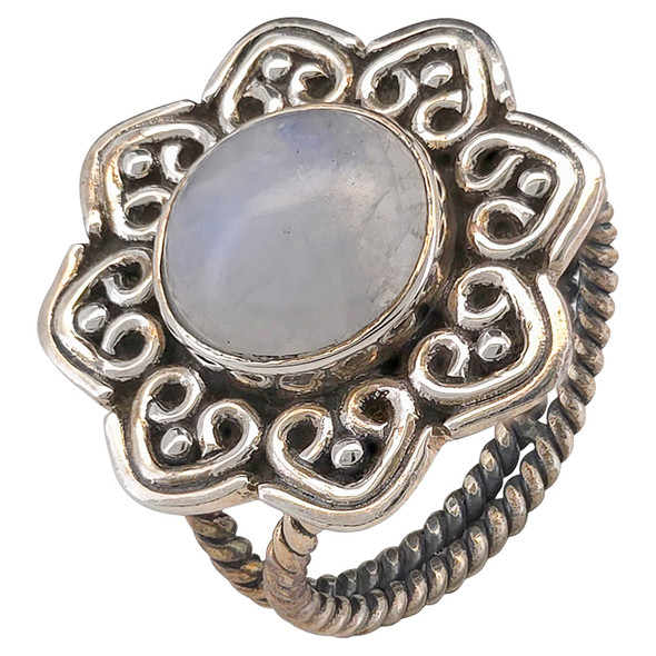 Floral Moonstone Sterling Silver Ring