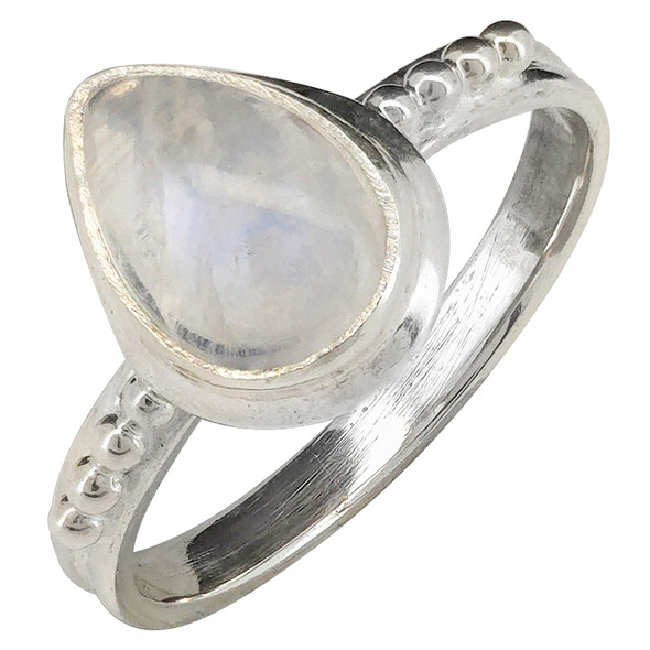 Moonstone Teardrop Beaded Sterling Silver Ring
