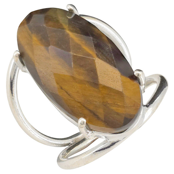 Intertwined Band Faceted Tiger Eye Sterling Silver Ring