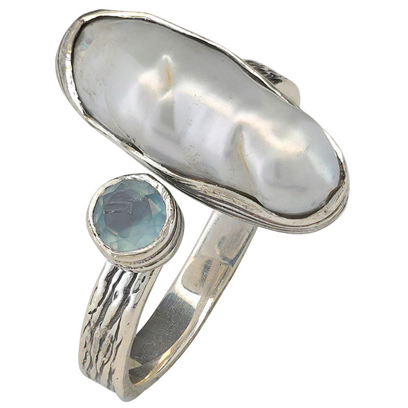 Baroque Pearl with Small Faceted Gemstone Sterling Silver Ring