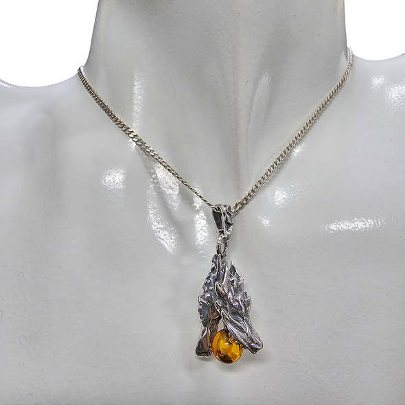 Amber Silver Dragon Head Pendant
