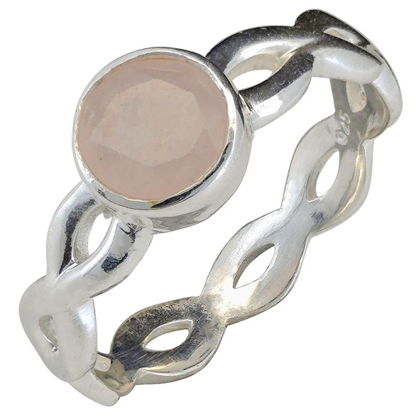 Faceted Rose Quartz Woven-Style Sterling Silver Ring