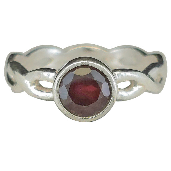 Faceted Garnet Woven-Style Sterling Silver Ring