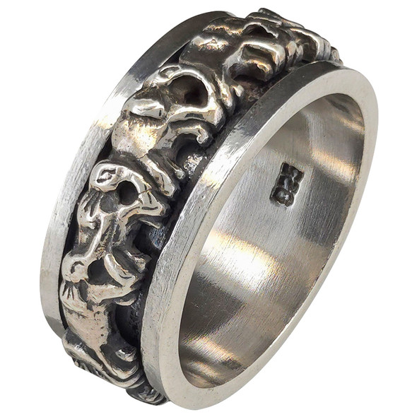 Elephant Wide Band Sterling Silver Ring
