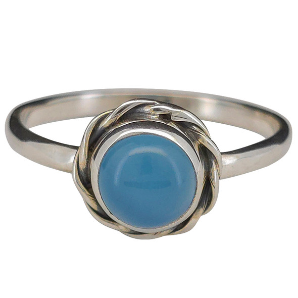 Blue Chalcedony Twisted Rope Sterling Silver Ring