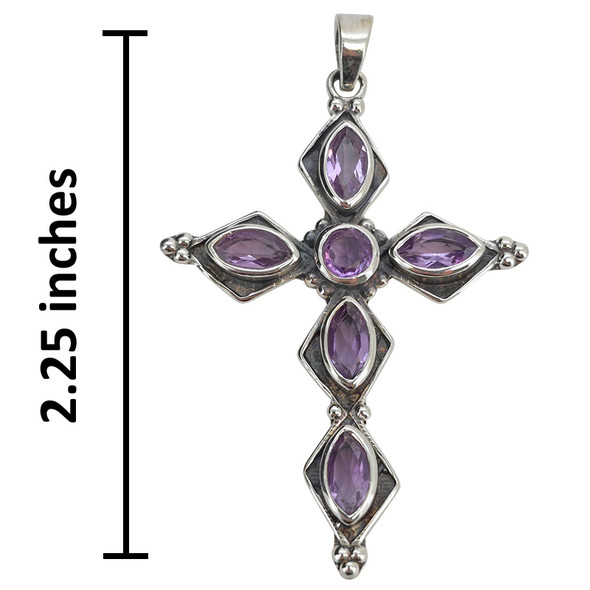 Faceted Amethyst Cross Sterling Silver Pendant