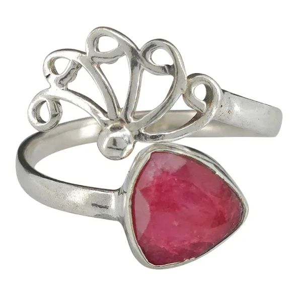 Faceted Composite Ruby Sterling Silver Adjustable Ring