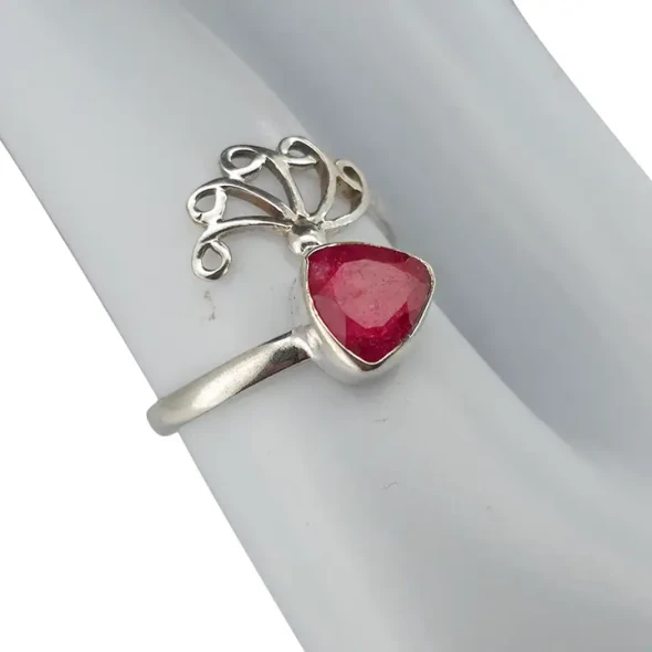 Faceted Composite Ruby Sterling Silver Adjustable Ring